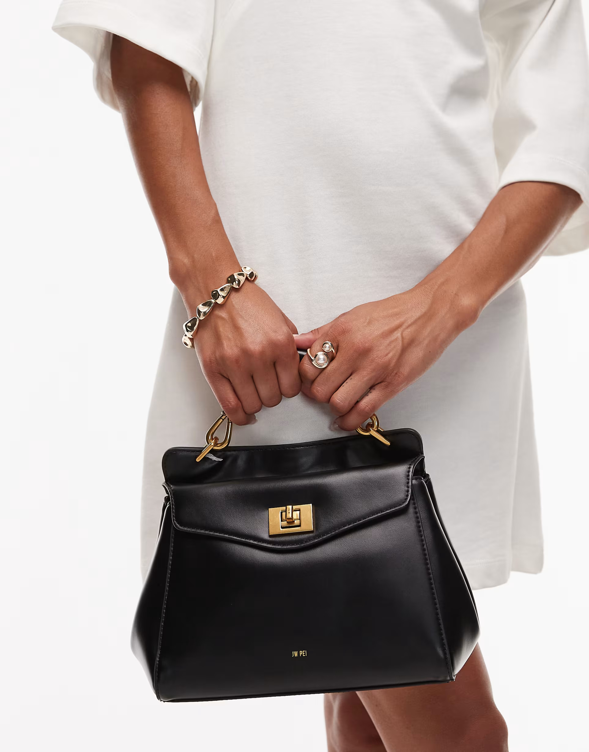 JW PEI Lucia classic top handle bag with crossbody strap in black | ASOS (Global)