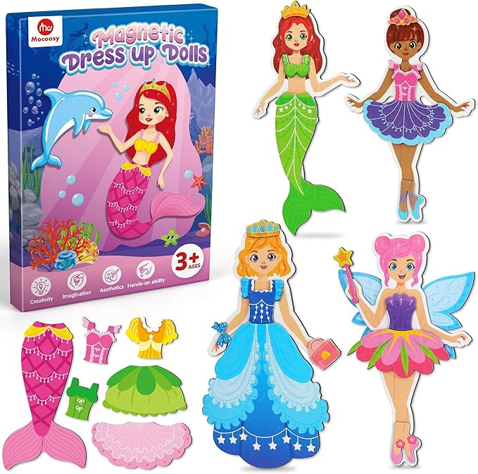 Mocoosy Magnetic Dress Up Dolls for Girls, Princess Mermaid Fairy Ballerina Magnet Dolls Dress Up... | Amazon (US)