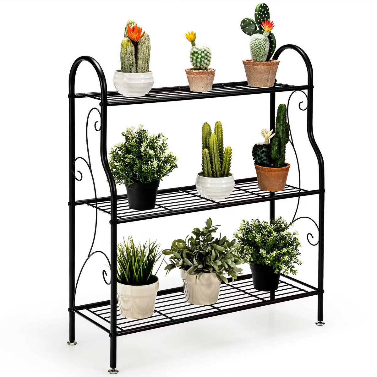 Costway 3-Tier Plant Stand Elegant Scrollwork Pattern Flower Display Shelf Metal Black | Target