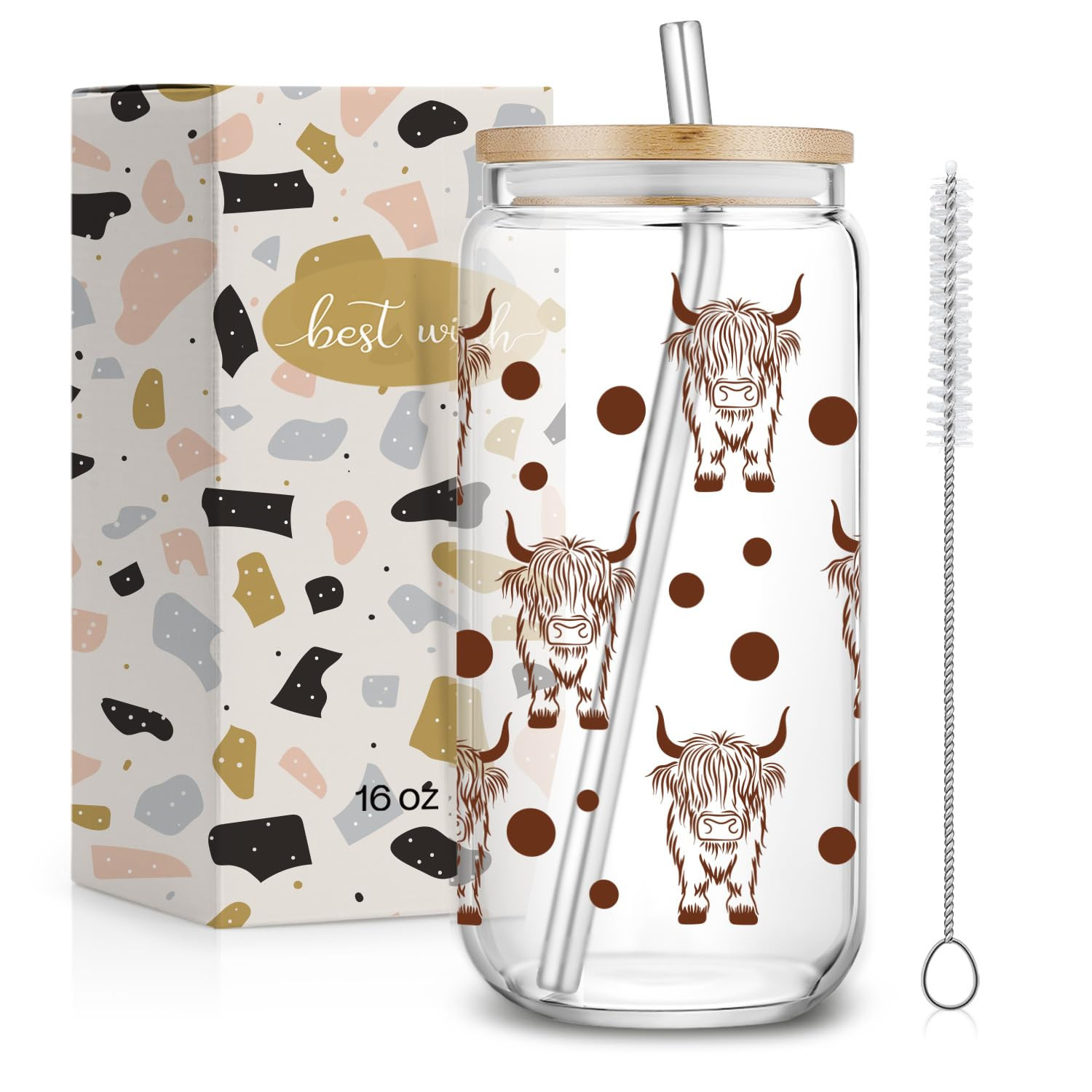 Highland Cow Gifts for Women Mom Highland Cow Lover,Ice Coffee Tea Glass Cup,Cute Mother's Day,Ea... | Amazon (US)