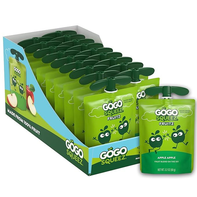 GoGo squeeZ No Sugar Added Applesauce and Fruit Puree, Apple Apple, 3.2 oz Pouches (Pack of 18), ... | Amazon (US)
