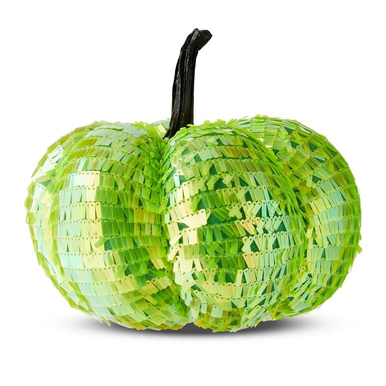 Halloween Lime Green Sequin Pumpkin Tabletop Decor, 6.5 in, by Way To Celebrate - Walmart.com | Walmart (US)