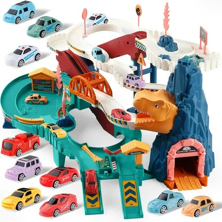 Dinosaur Race Track Playset Toys for Kids Car Ramp Track Set Toys Adventure Car Garage Parking Toy | Walmart (US)
