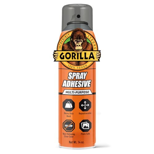 Gorilla Heavy Duty Spray Adhesive, Multi Purpose & Repositionable, Clear, 14 oz (Pack of 1) Bonds Paper, Cardboard, Foam, Fabric, Photo Safe, Non-Yellowing, Indoor & Outdoor | Amazon (US)
