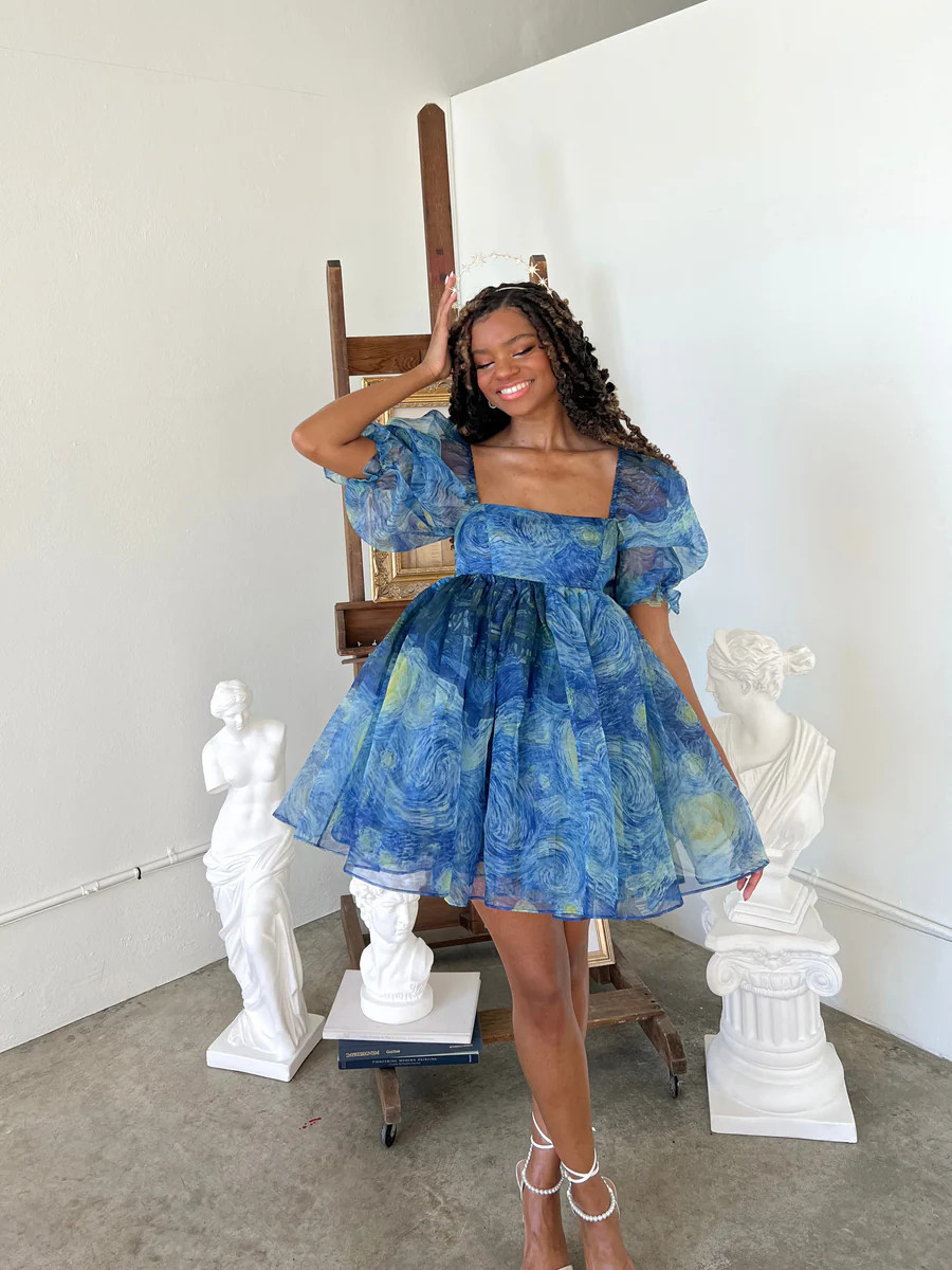 The Silk Gauze Starry Night Puff Dress | Selkie Collection