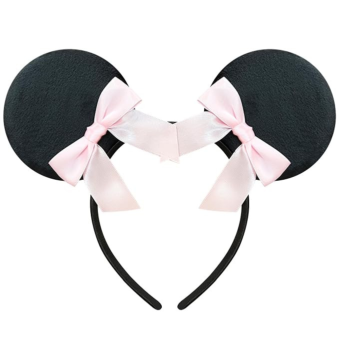 Trnerm Pink Ribbons Mouse Ears Headband for Women Girls Cute Mouse Ears Coquette Fuzzy Black Mous... | Amazon (US)