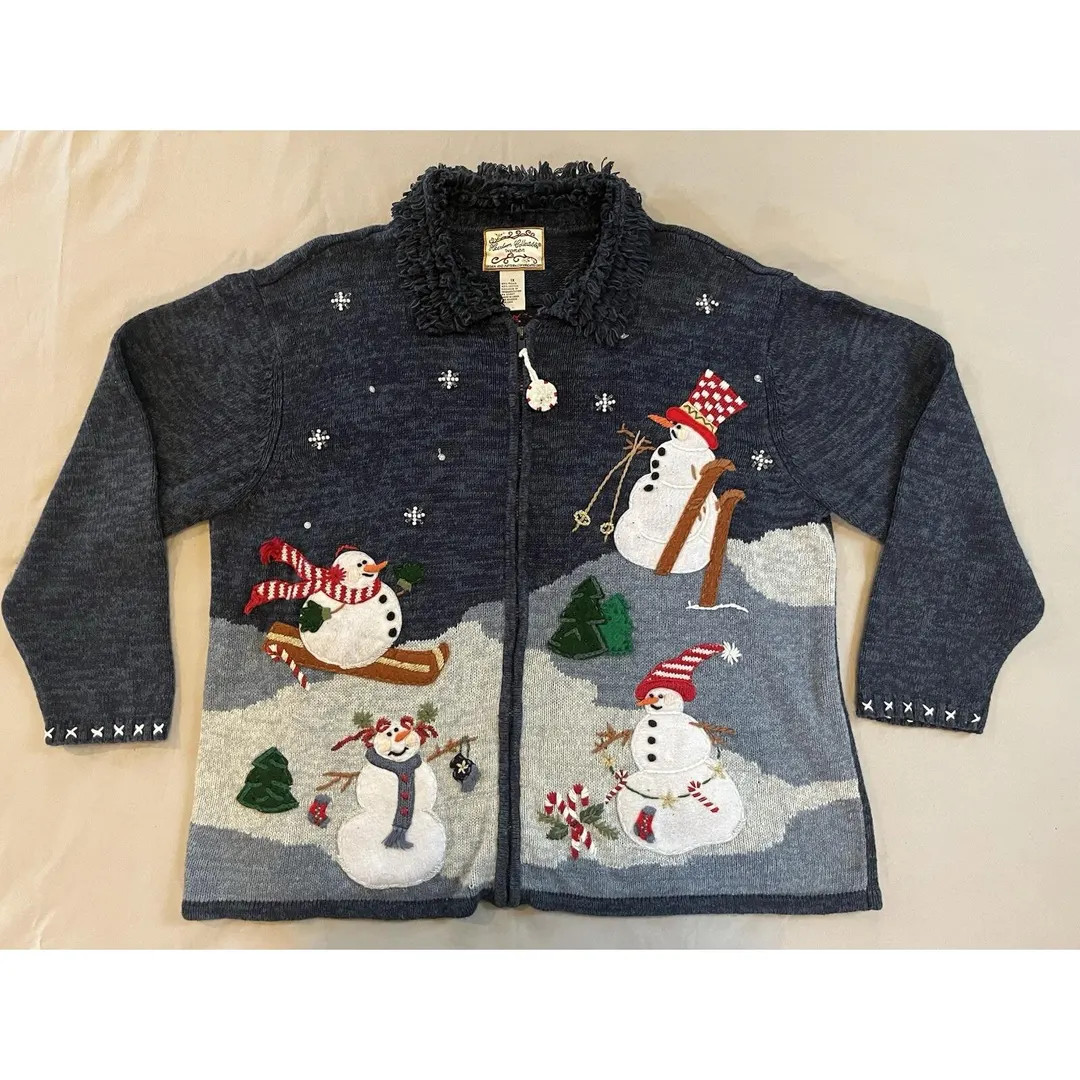 Holiday Sweater Heirloom Collectibles Snowman Zip up Christmas 1X - Etsy | Etsy (US)