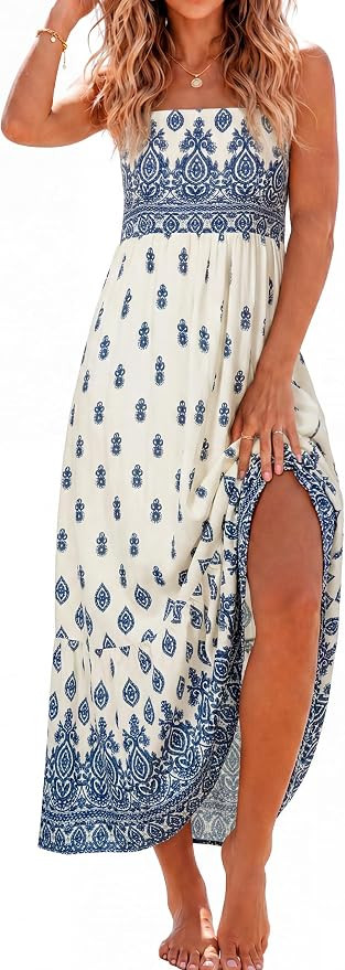 BerryGo Womens Summer Boho Maxi Dress 2026 Casual Empire Waist Spaghetti Strap Floral Beach Sundr... | Amazon (US)