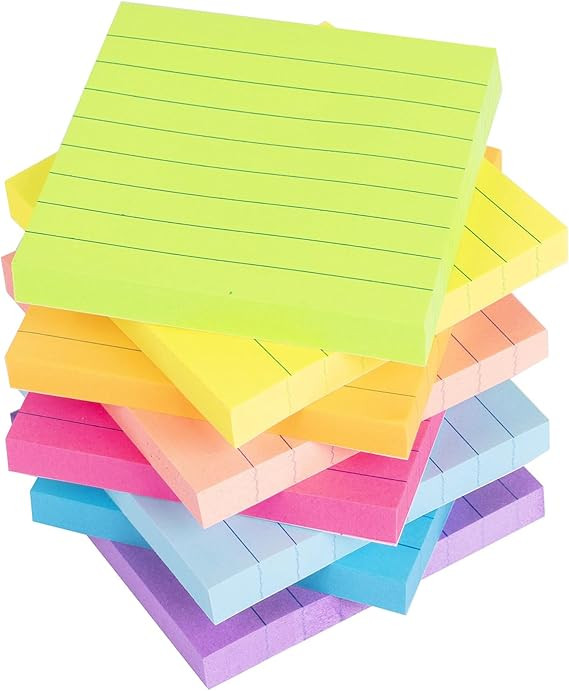 Lined Sticky Notes 3x3 in Bright Ruled Stickies Colorful Super Sticking Power Memo Pads, 82 Sheet... | Amazon (US)