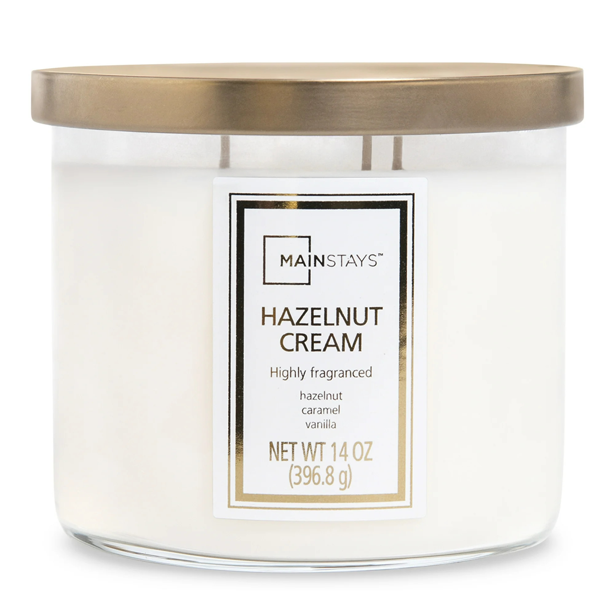 Mainstays 3-Wick Candle, Hazelnut Cream, Clear Jar - 14 oz | Walmart (US)