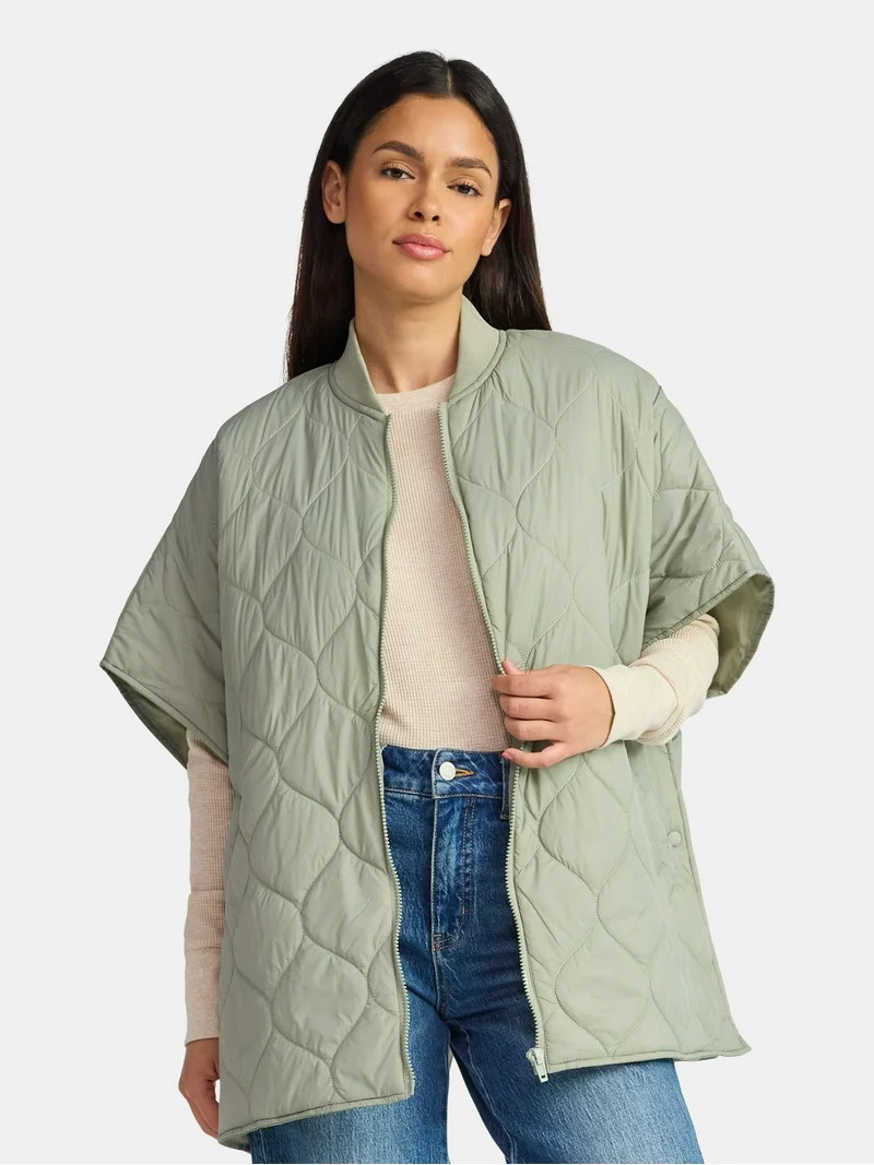 Time and Tru Women's Quilted Puffer, S/M, Green, Nylon | Walmart (US)