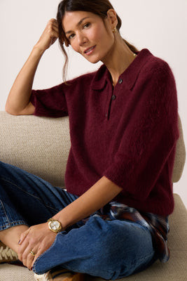 PISTOLA Women's Nadya Polo Sweater Top, Size Medium, Cherrywine Red | Evereve