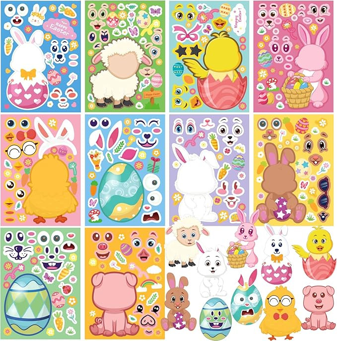 50 Sheets Easter Stickers For Kids, Make Your Own Bunny Stickers For Toddlers, Easter Basket Stuf... | Amazon (US)