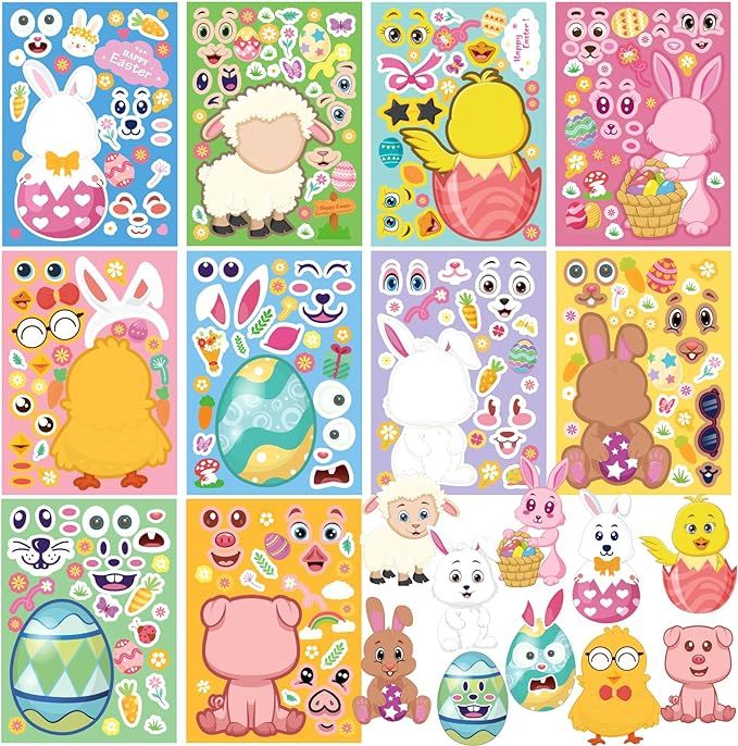 50 Sheets Easter Stickers For Kids, Make Your Own Bunny Stickers For Toddlers, Easter Basket Stuf... | Amazon (US)