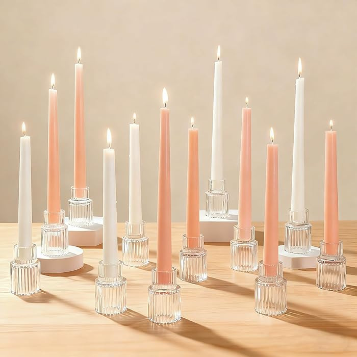 Clear Glass Taper Candle Holders Set of 12, Small Tapered Candlestick Holders in Bulk, Modern Sho... | Amazon (US)