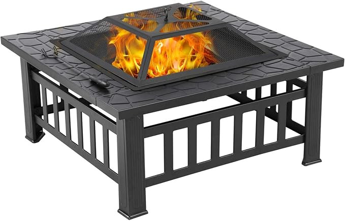 Yaheetech 32in Outdoor Fire Pit Metal Square Firepit Wood Burning Backyard Patio Garden Beaches C... | Amazon (US)