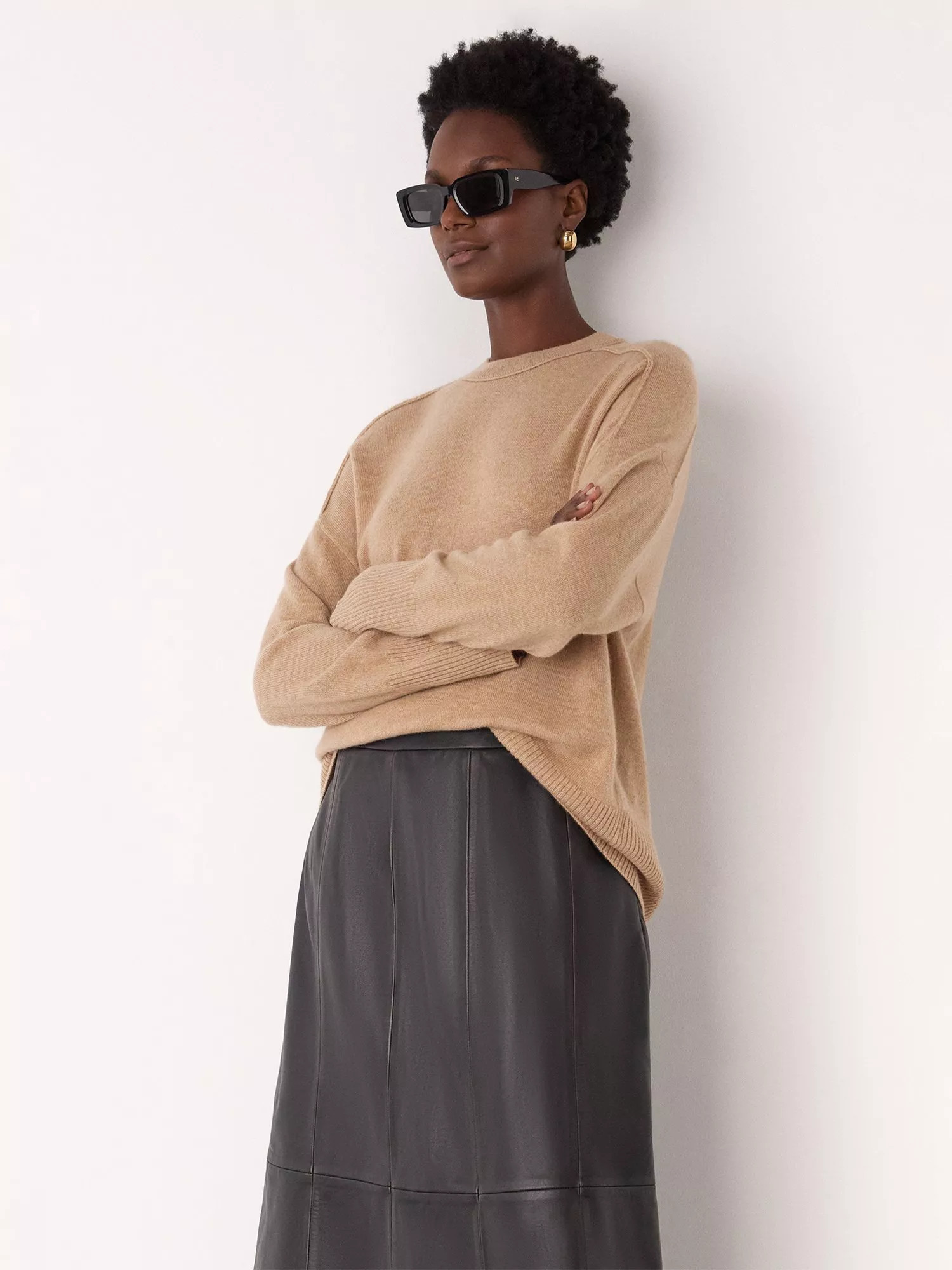 Whistles Seam Detail Pure Cashmere Jumper, Camel | John Lewis (UK)