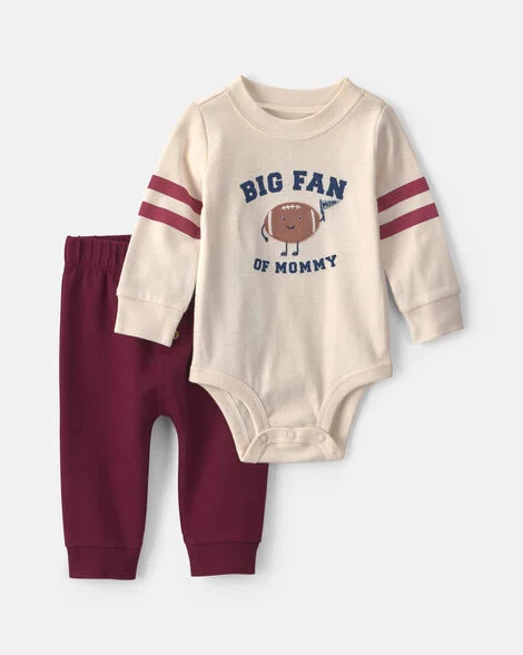 Baby Boy 2-Piece 'Big Fan Of Mommy' Football Long-Sleeve Bodysuit & Pant Set - Red/Cream | Carter... | Carter's Inc