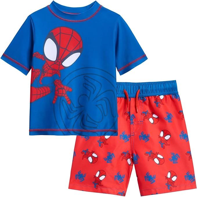 Marvel Spider-Man Avengers Toddler Boys UPF 50+ Rash Guard and Swim Trunks Outfit Set Toddler to ... | Amazon (US)