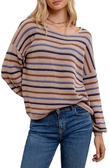 Blu Pepper Relaxed Stripe Sweater in Taupe Multi at Nordstrom Rack, Size Small | Nordstrom Rack