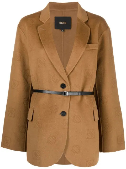 Maje belted-waistband single-breasted Coat - Farfetch | Farfetch Global