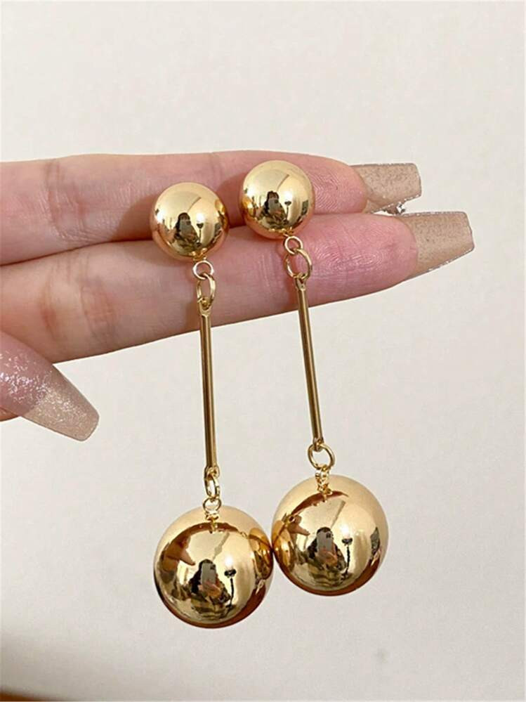 1 Pair Metal Ball With Long Tassel Drop Earrings, Exaggerated Vintage Jewelry Earrings Gift For Women | SHEIN