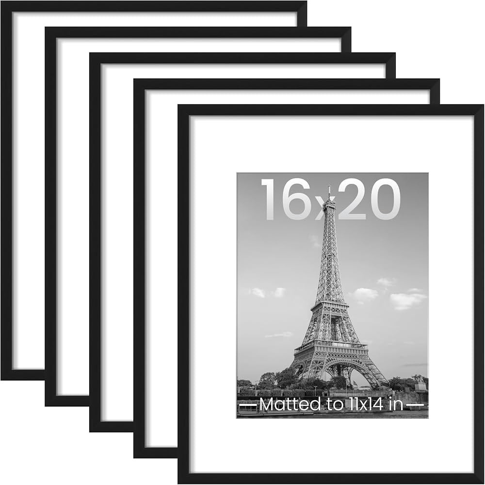upsimples 16x20 Picture Frame Set of 5, Display Pictures 11x14 with Mat or 16 x 20 Without, Wall ... | Amazon (US)