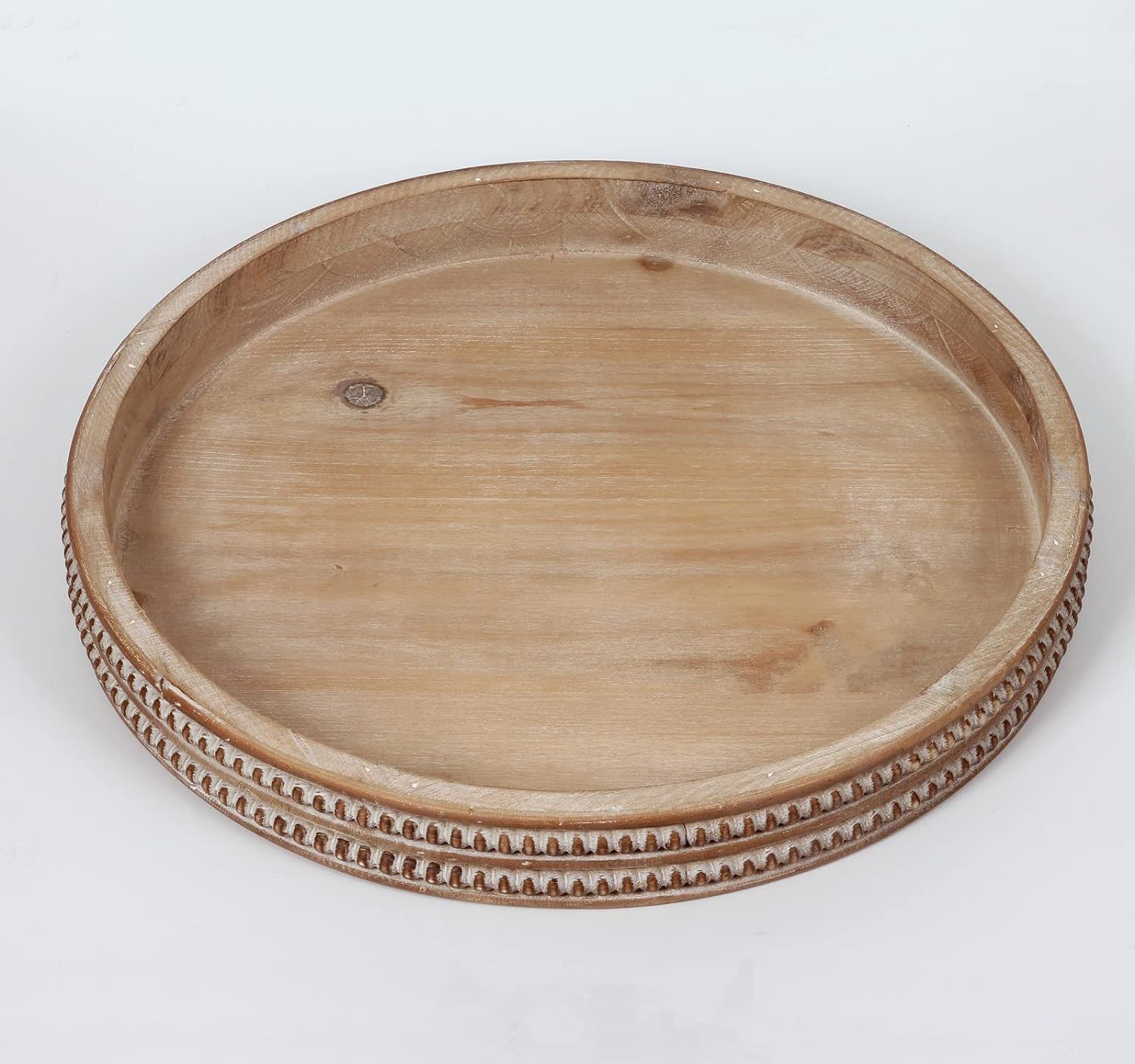 Carah & Cossh Round Wooden Serving Tray, Whitewashed Round Decorative Wood Tray , Round Farmhouse... | Amazon (US)