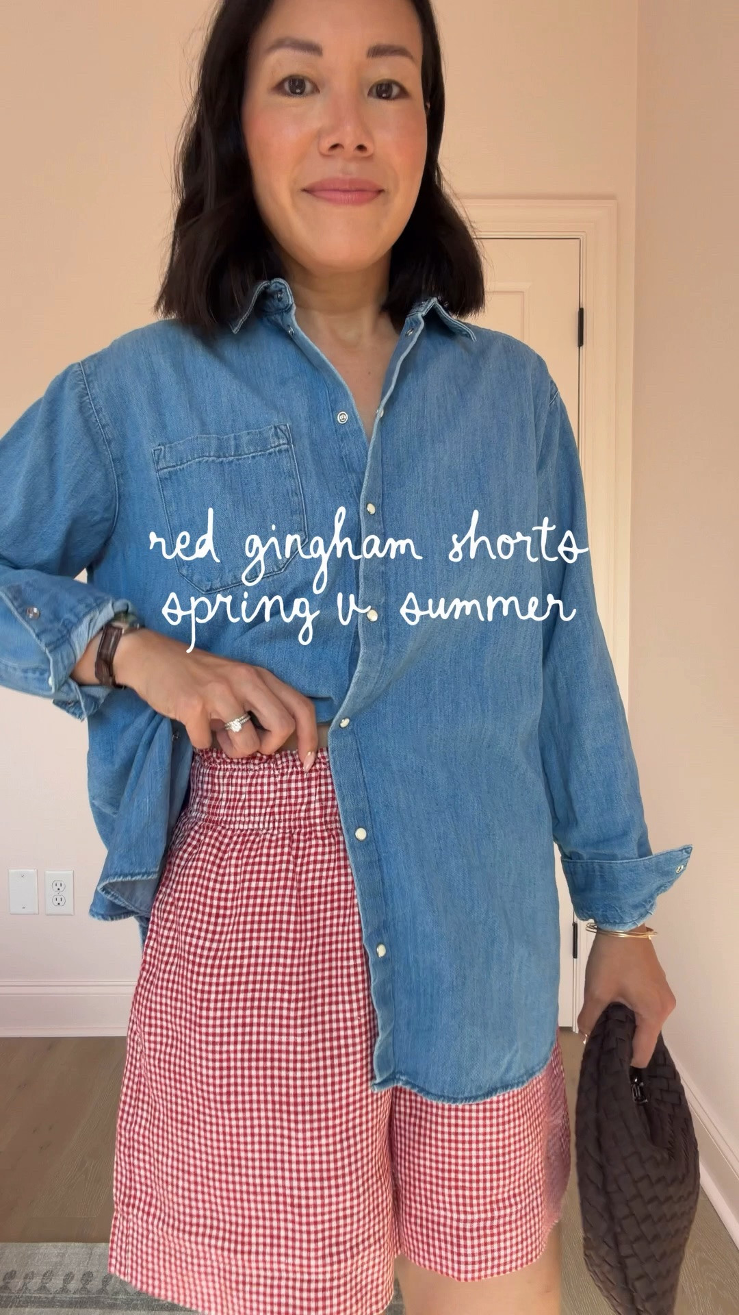 Love red gingham shorts for summer! I’m wearing a size Small. These run a little bigger than the regular drawstring shorts from the same brand. 

Wearing a 4 in the denim button down, and a Small in denim tank top

#LTKootd #LTKOver40 #LTKPetite