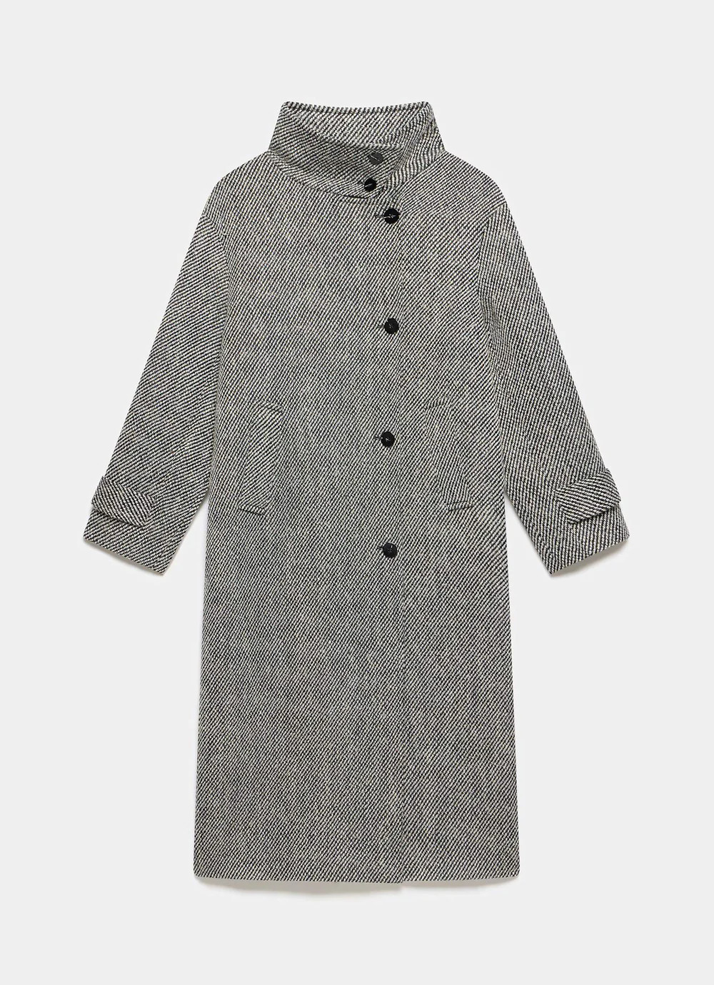 Black Textured Funnel Neck Coat | Mint Velvet