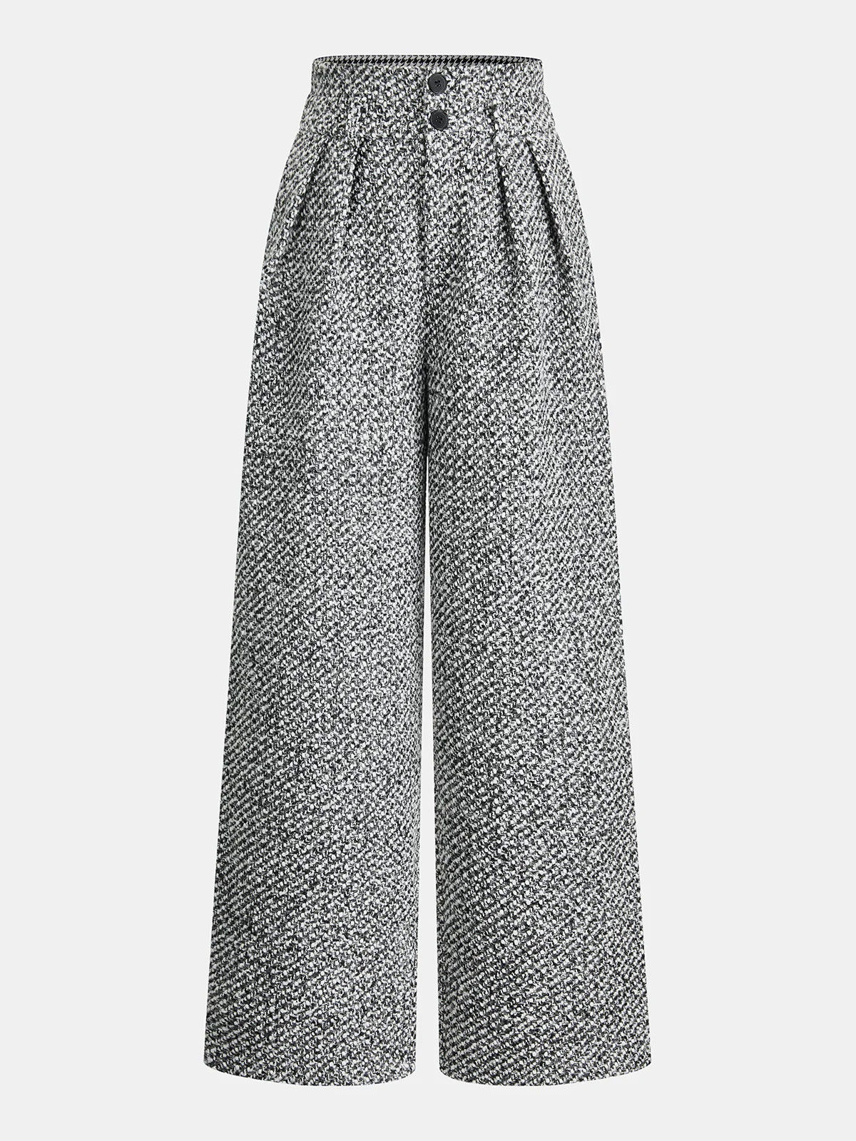 Wool Blend Double Waistband Tweed Pants | Commense