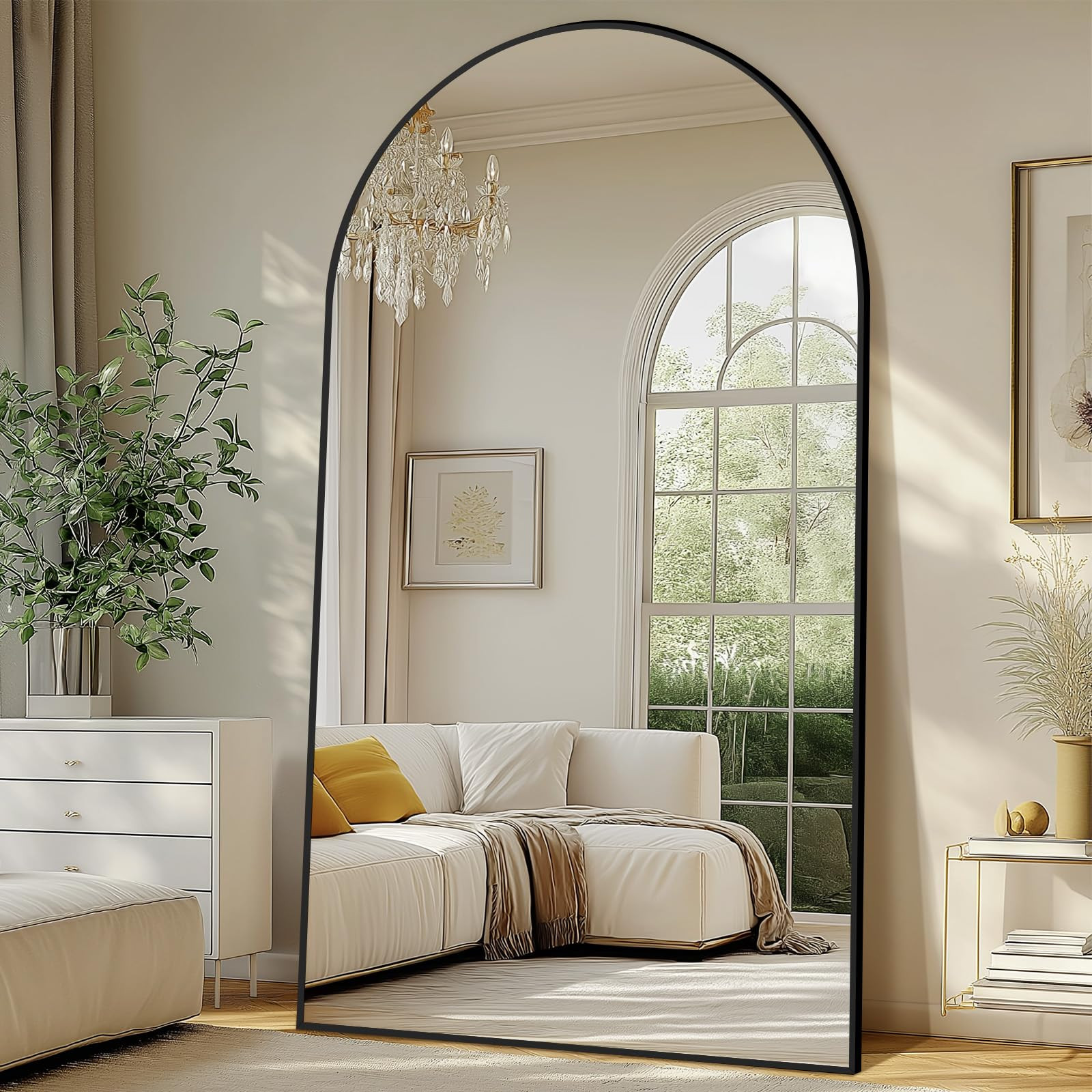 Large Standing Mirror Full Length, 82"X44" Oversized Arched Floor Mirror Black Full Length Mirror... | Amazon (US)
