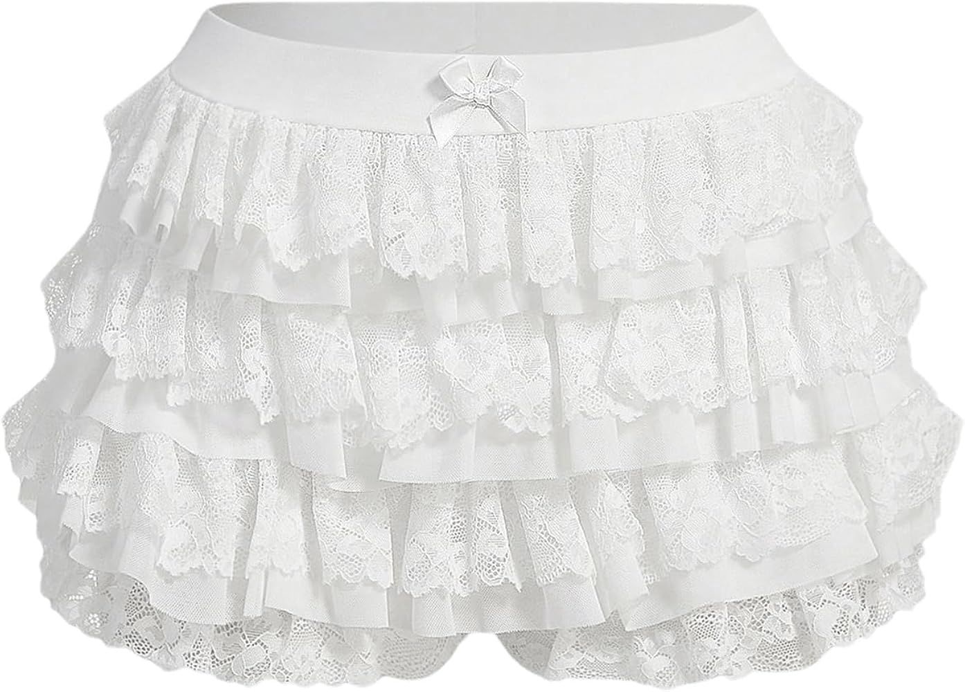 Women's Lolita Ruffle Layered Lace Trim Shorts Elastic Waist Bow Front Pumpkin Short Pants | Amazon (US)