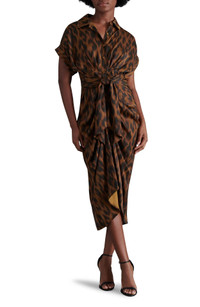 Click for more info about Tori Leopard Print Washed Satin Shirtdress