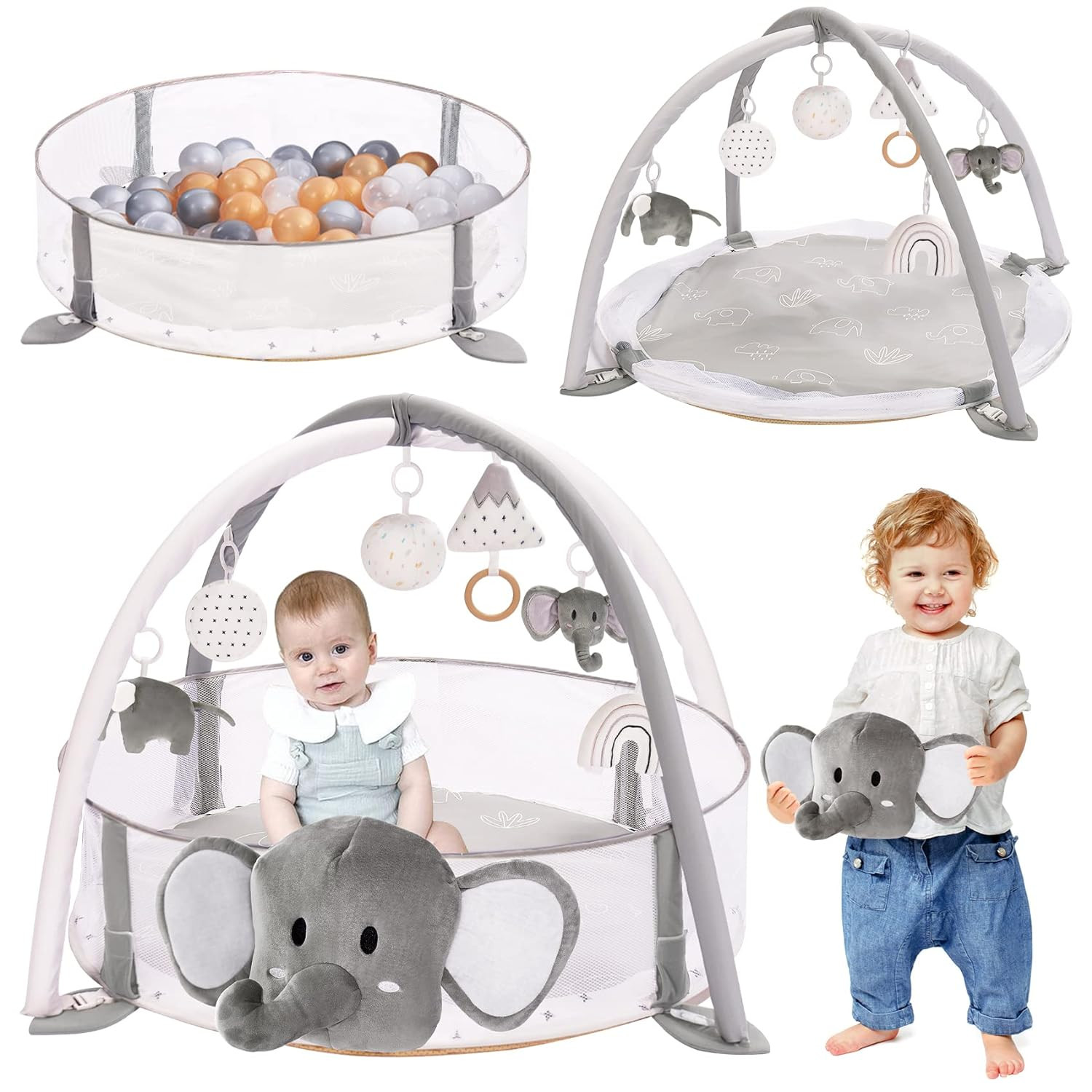5-in-1 XL Large Baby Gym & Ball Pit, Play Mat & Play Gym, Combination Baby Activity Gym with Mile... | Amazon (US)