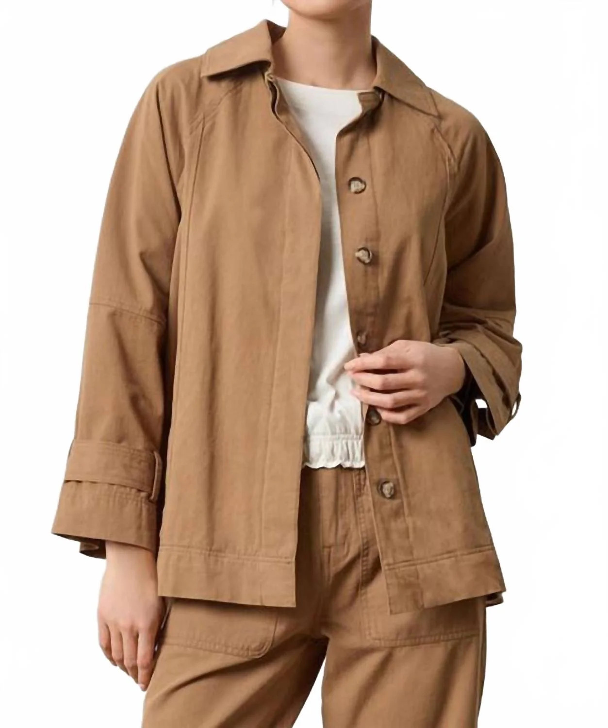 Collared Twill Jacket In Pecan | Shop Simon