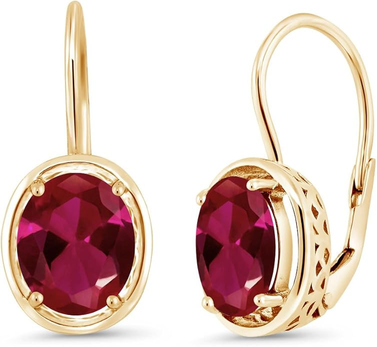 4.00ct Oval Red Created Ruby 18k Yellow Gold Plated Dangle Earrings By Gem Stone King | Amazon (US)