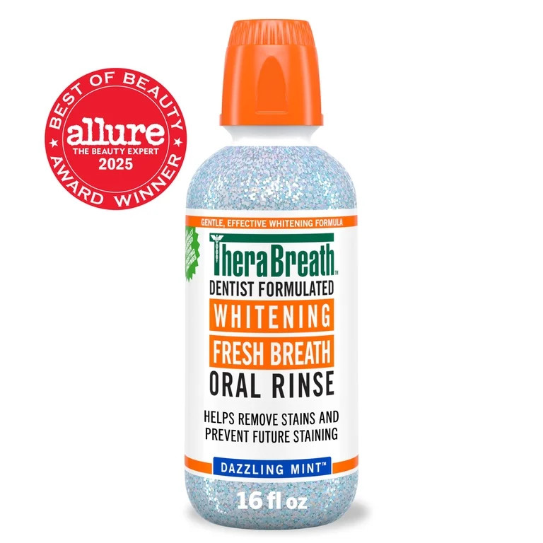 TheraBreath Whitening Alcohol-Free Mouthwash, Fresh Breath Mouthrinse, Dazzling Mint, 16 fl oz | Walmart (US)