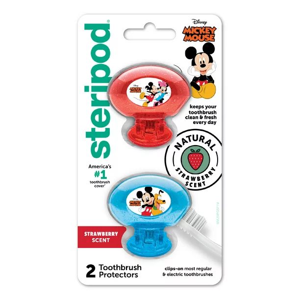 Steripod Kids Clip-On Toothbrush Protector, Mickey Mouse, Strawberry Scent, 2 Count | Walmart (US)