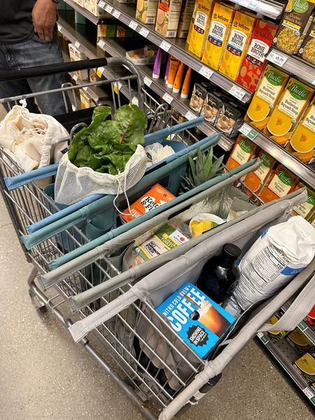 These grocery cart organizers are a game changer! There is also an insulated bag to keep your refrigeratorated items cold. They also double as your grocery bags. I also ordered organic cotton machine washable produce bags so that I don’t have to use plastic! #amazon 

#LTKhome #LTKfit #LTKFind