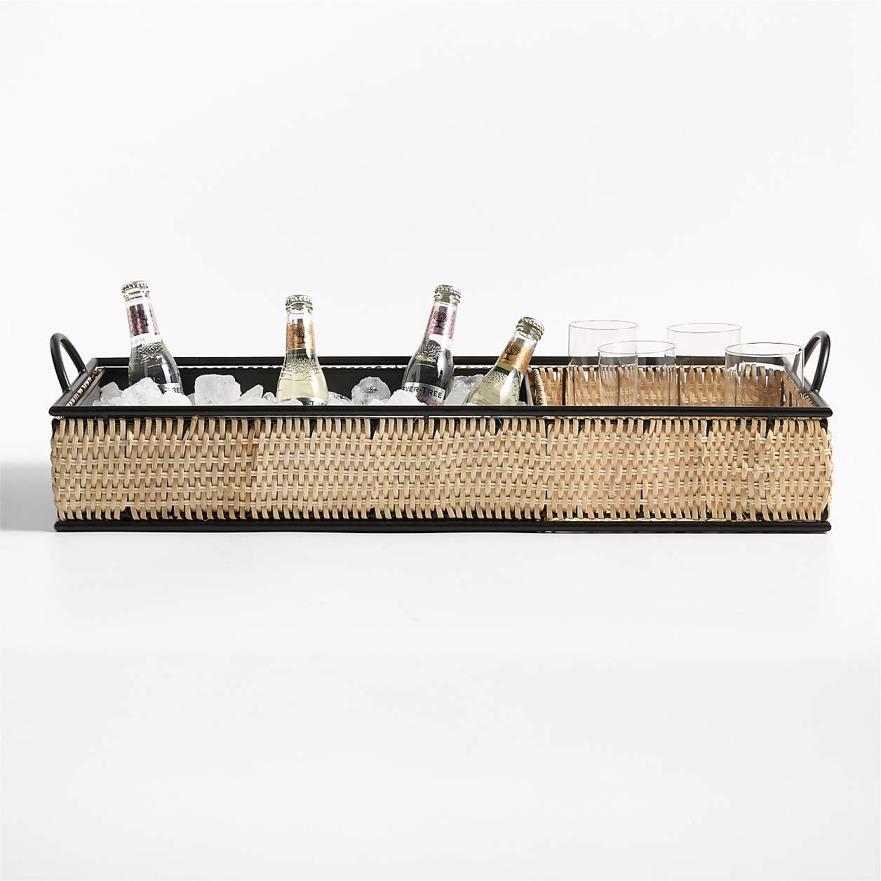 Tamarind Black Rim Wicker Drink Station | Crate & Barrel | Crate & Barrel