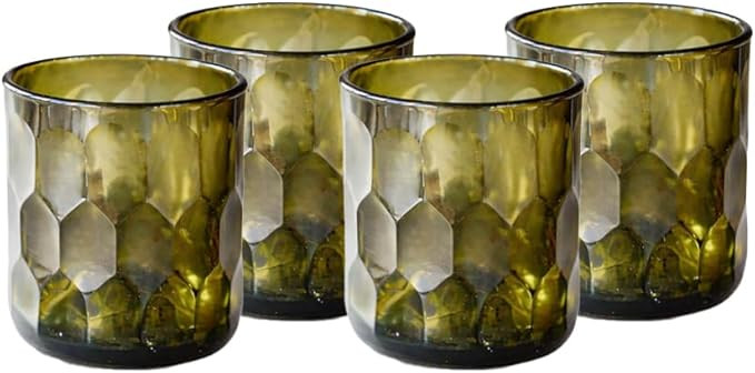 IWAS Upcycled Large Honeycomb Textured Drinking Glasses, Short 8.45 OZ / 250 ML, Set of 4 Olive G... | Amazon (US)