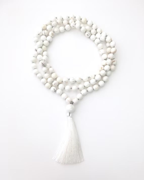 108 Bead Malas, White Turquoise Necklace Mala Necklace, 8mm Beaded Necklace White Mala, Faceted B... | Etsy (US)