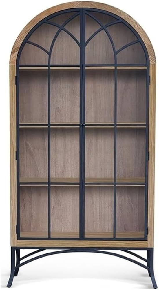 Pemberly Row Modern Glass Display Cabinet, Oak Finish, Arched Glass Doors, Contemporary Style Cur... | Amazon (US)
