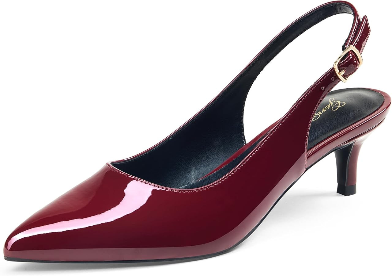GENSHUO Low Kitten Heels Women's Slingback Dressy Pumps Pointed Closed Toe Ankle Strap Elegant We... | Amazon (US)