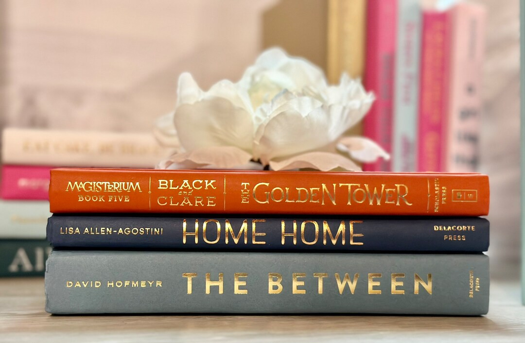 Blue and Orange Decorative Book Stack | Etsy (US)