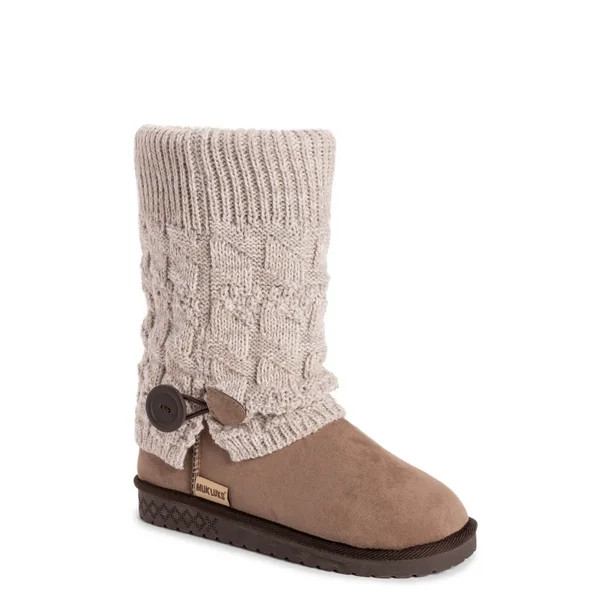 Muk Luks Women's Janie Faux Fur Lined Side Button Cable Knit Boot - Walmart.com | Walmart (US)