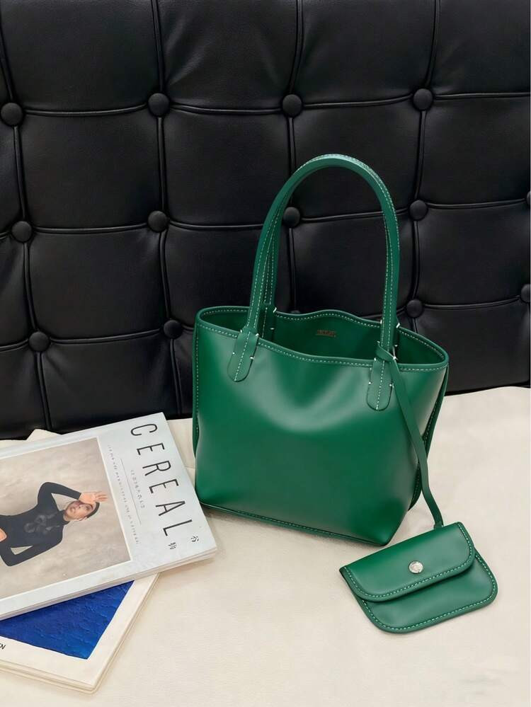 A Stylish, Luxurious And Casual Double-Sided Leather Tote Bag Under The Armpit, With 2 And 1 Desi... | SHEIN