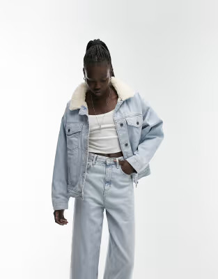 Topshop oversized borg denim jacket in bleach | ASOS (Global)