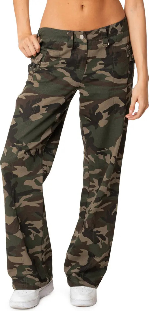 EDIKTED Aya Camo Print Low Rise Cargo Pants | Nordstrom | Nordstrom